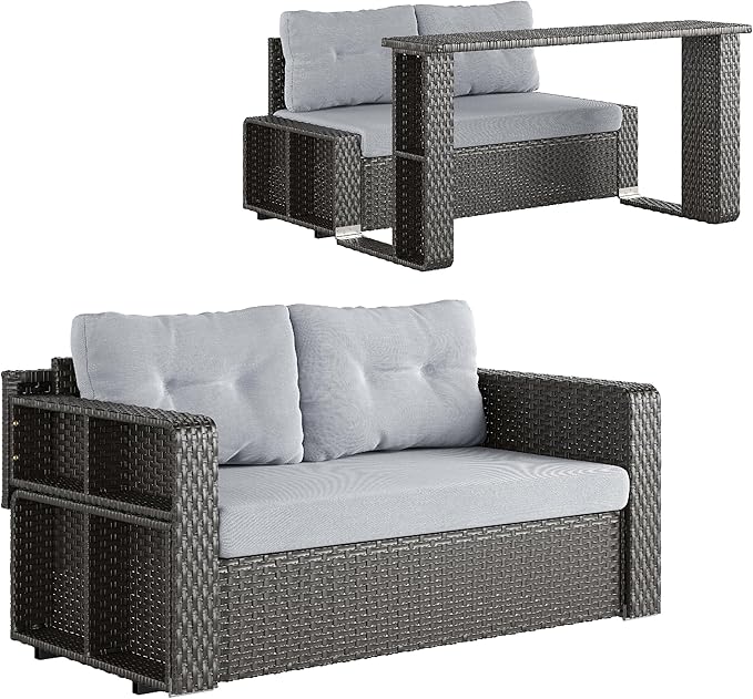 4-Seat Outdoor Furniture Patio Conversation Set, 2 Padded Rocking Chair & 2-Seat Patio