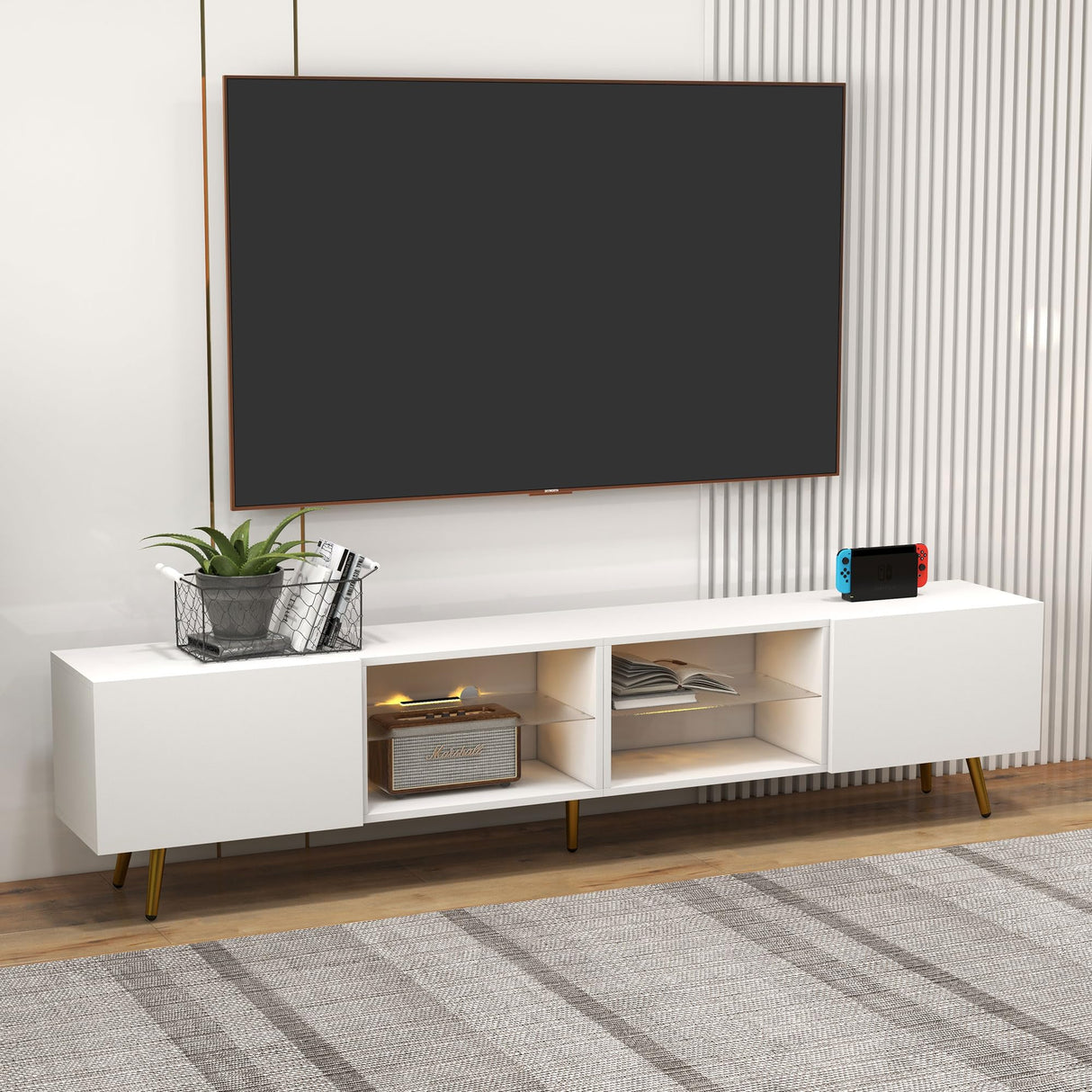 86" LED TV Stand, Modern Entertainment Center up to 90" TV, Television Console Table