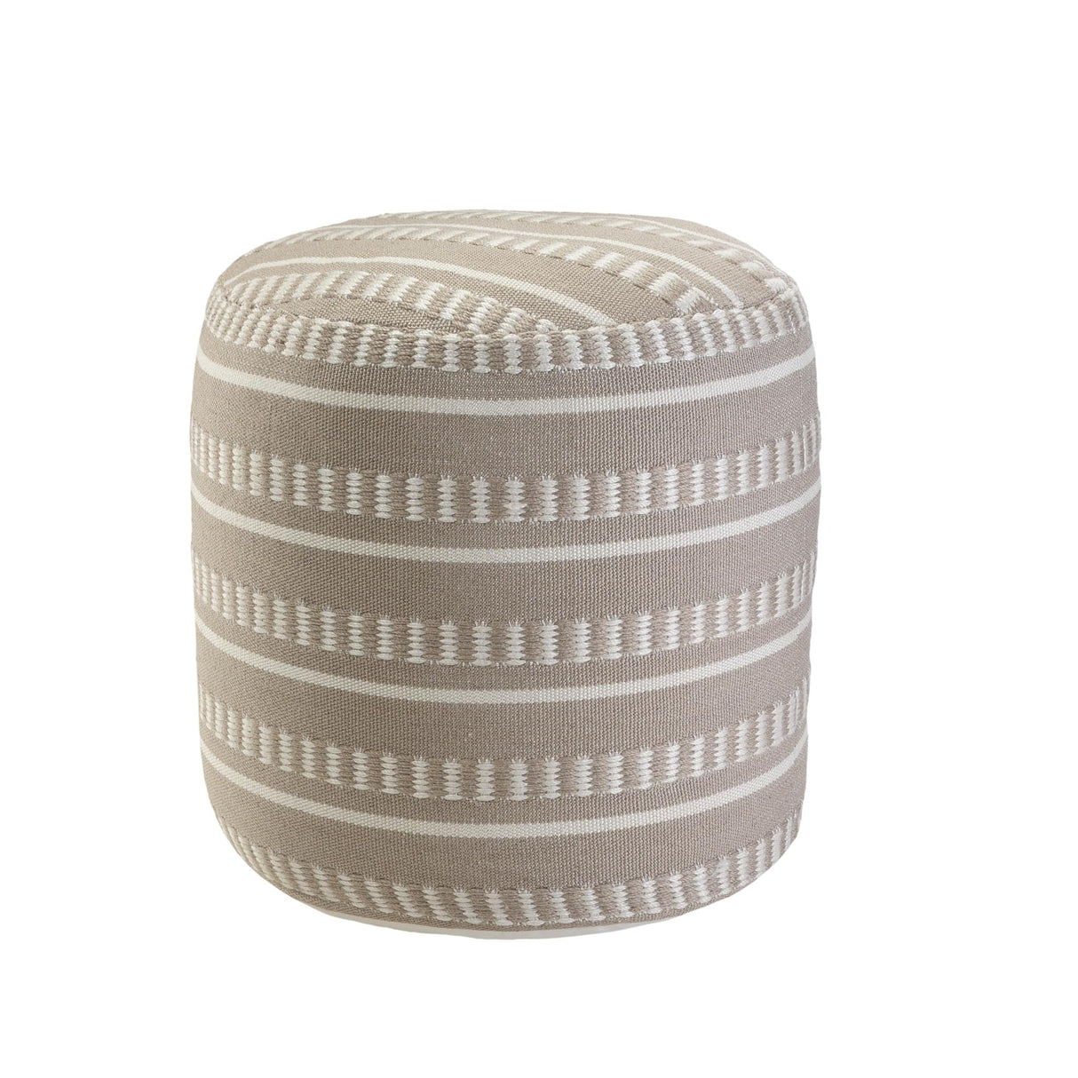 HomeRoots 20" Brown Polyester Round Striped Indoor Outdoor Pouf Ottoman
