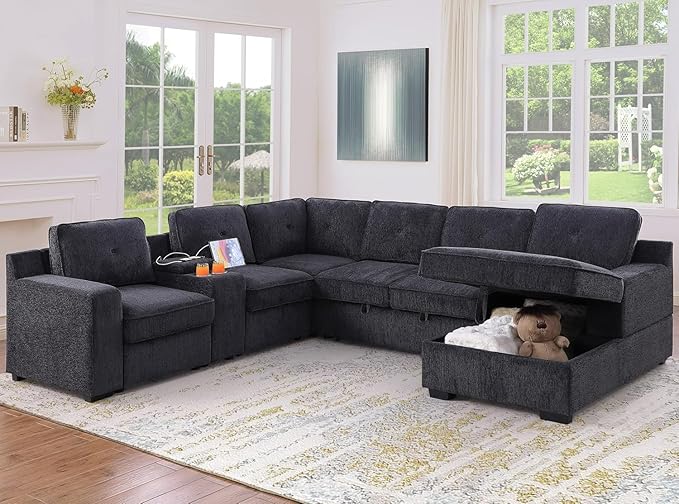 UltraMax U-Shaped Sleeper Sectional Sofa with Pull-Out Bed & Storage Console