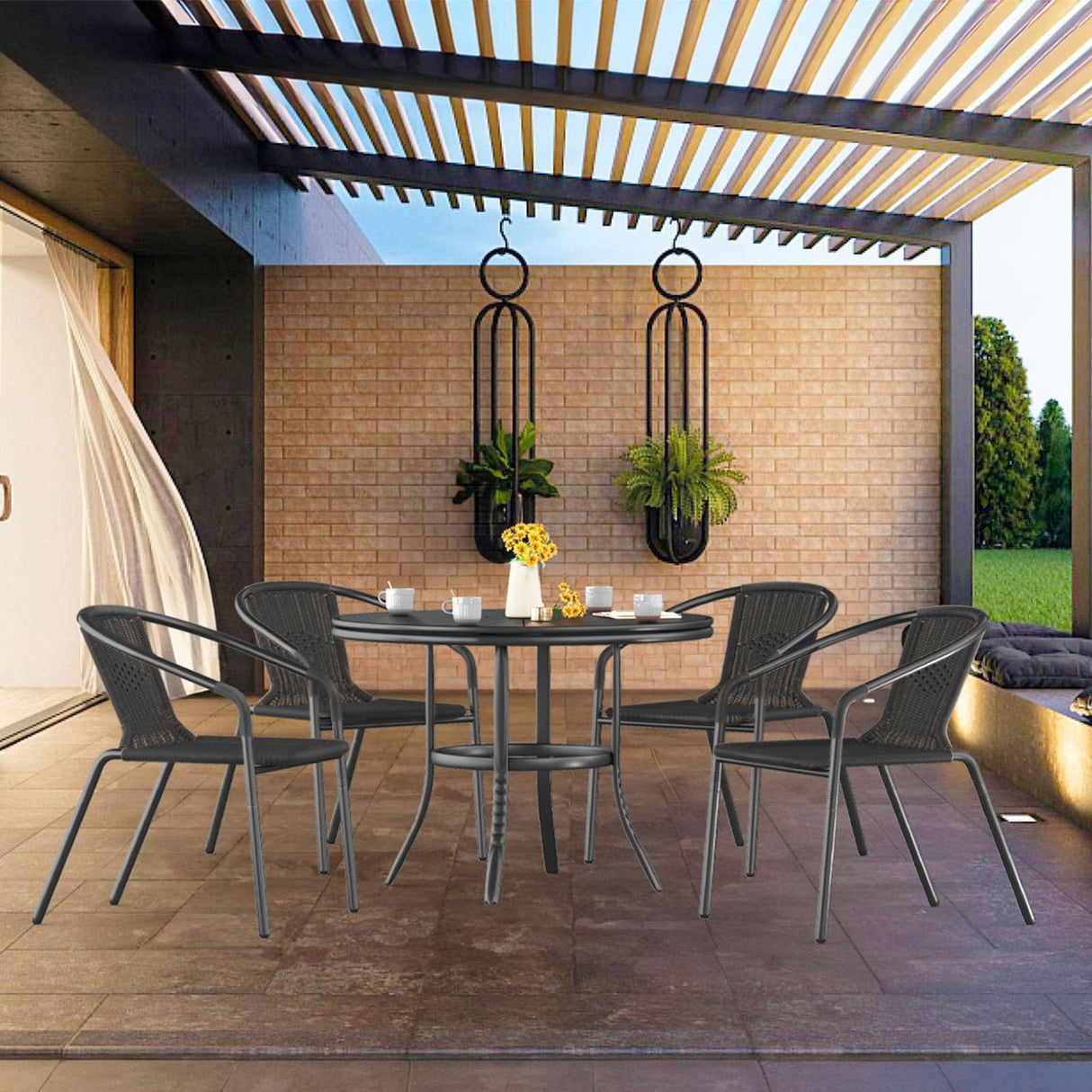 Outdoor Dining Chairs Set of 4, Rattan Patio Chairs Wicker