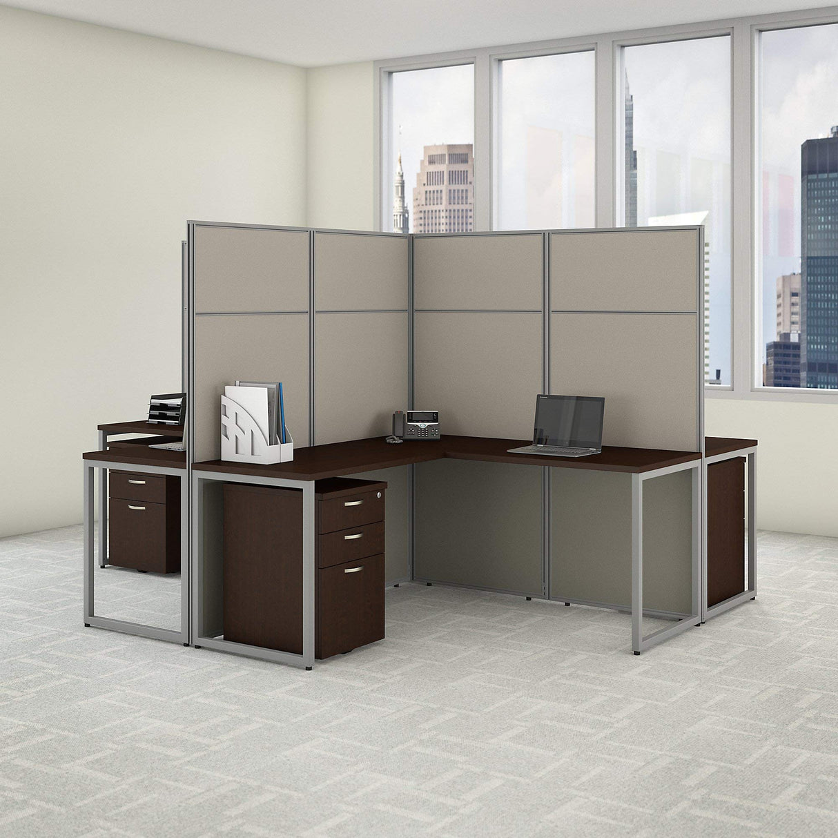 Business Furniture Easy Office 4 Person L Shaped Cubicle Desk