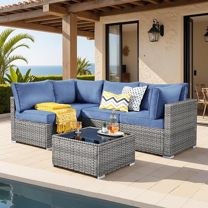 5 Pieces Patio Furniture Sets,Wicker Outdoor Sectional Sofa