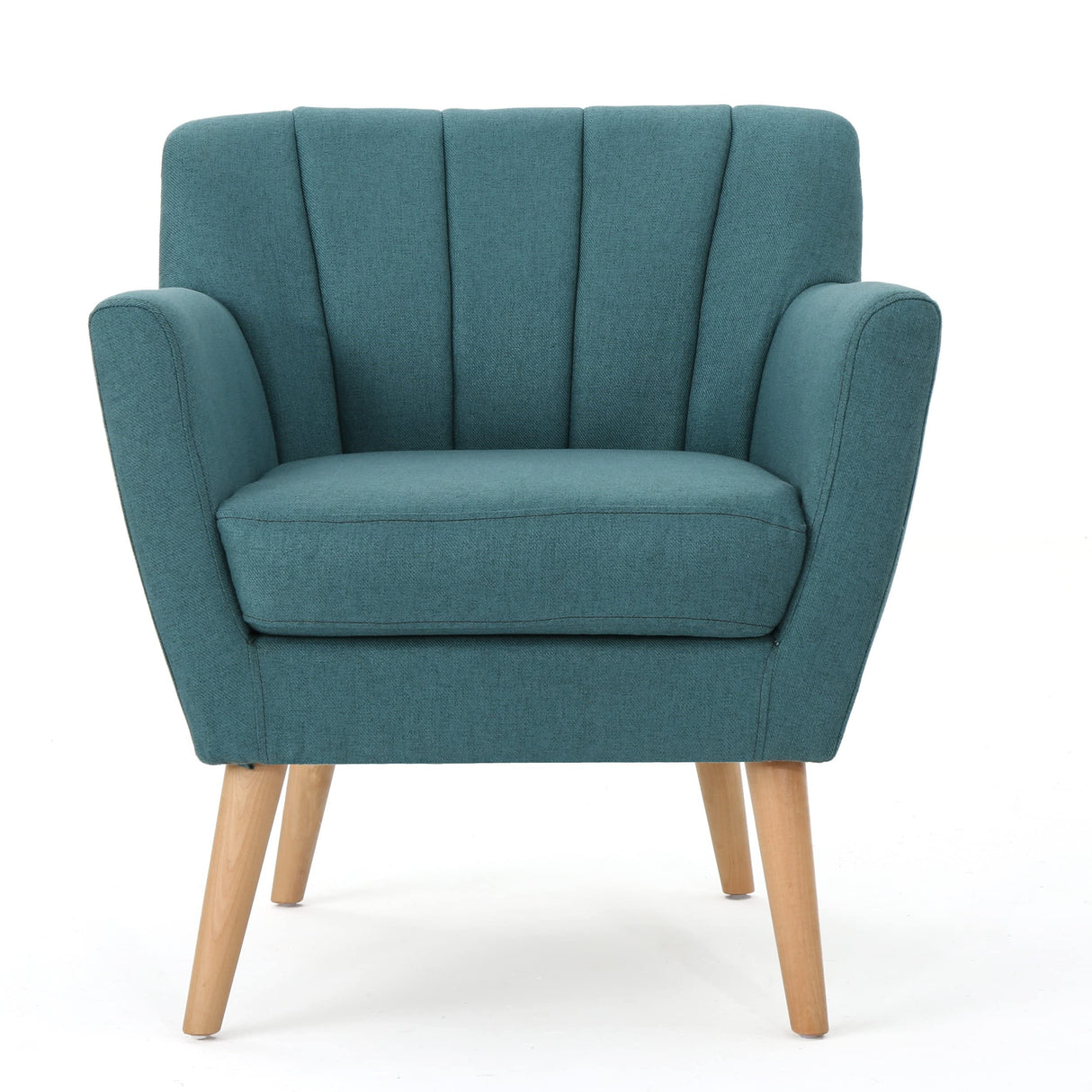 Merel Mid Century Modern Fabric Club Chair, 28.30" W x 27.60" D x 31.50" H, Dark Teal/Natural