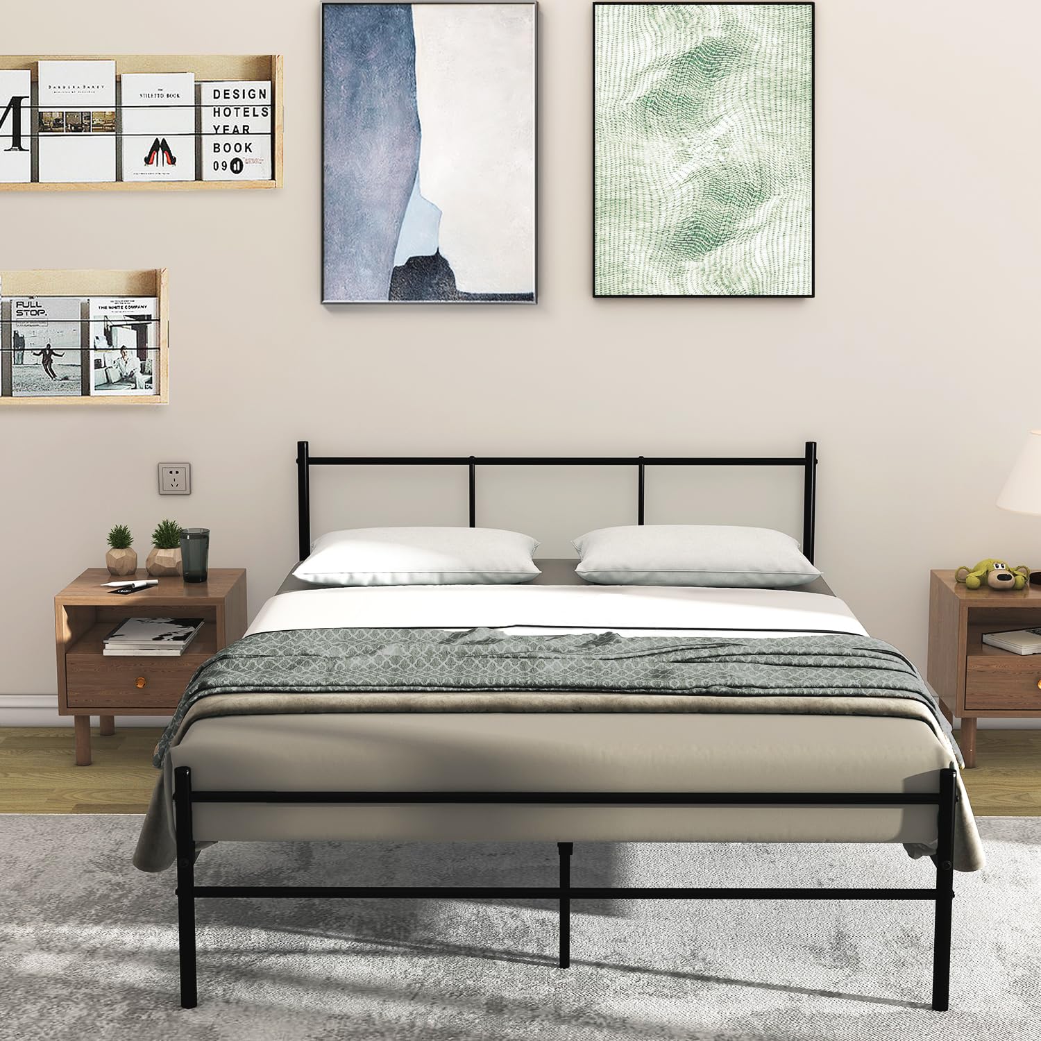 Black Metal Double Bed Frame, Full Size Bed Frames No Box Spring Needed