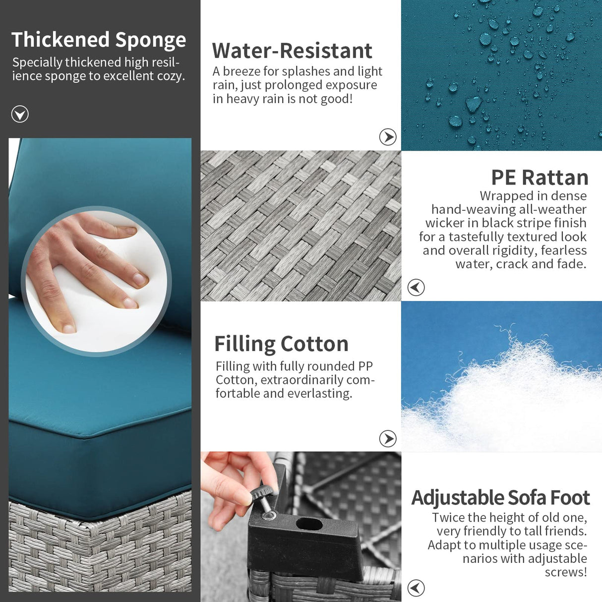 Patio Furniture Sectional Sofa Set 9 Pieces Outdoor Wicker Furniture Couch Storage Glass