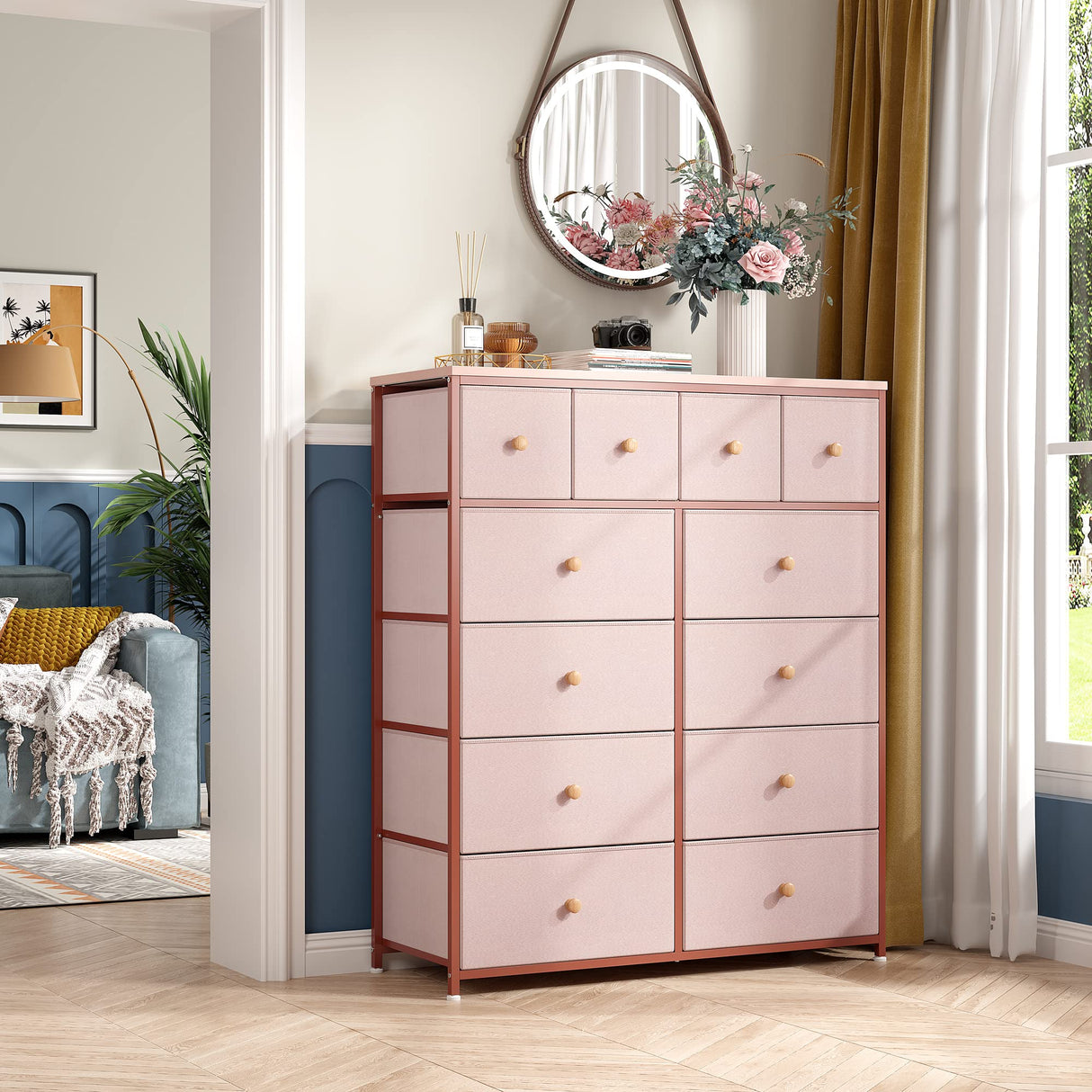 Pink Dresser for Girls Bedroom with 12 Drawers, Dresser for Bedroom