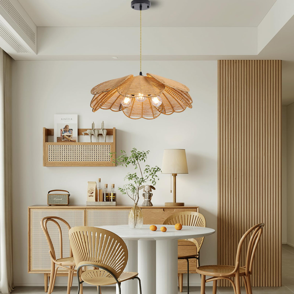 WYYSDWNE 3 Light Rattan Chandelier, 21.8 in Boho Chandelier Light Fixture, Hand Woven Wicker Pendant Light for Dining Room, Living Room, Hallway, Kitchen