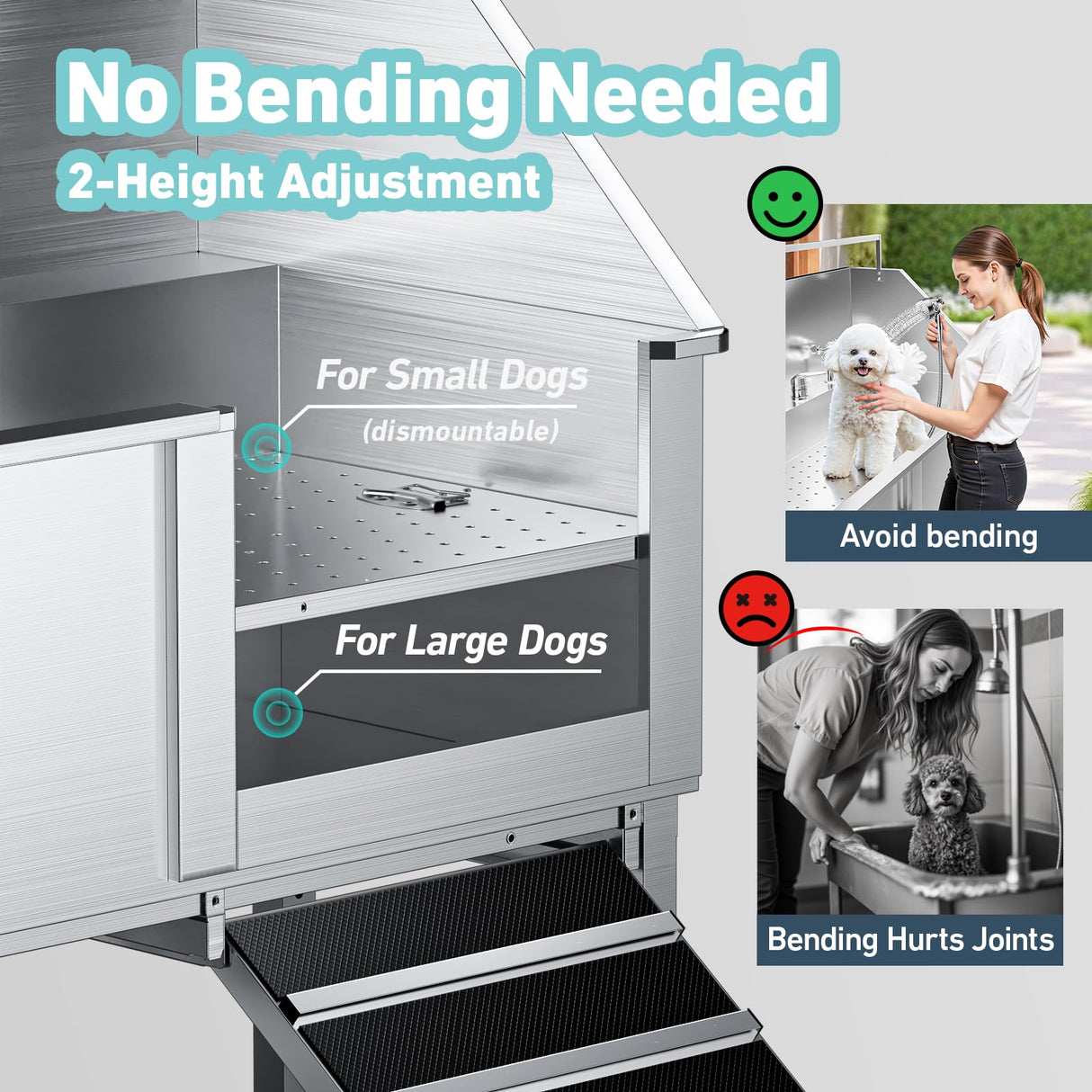 Professional 56" Dog Washing Station - Stainless Steel Grooming Tub with Ramp