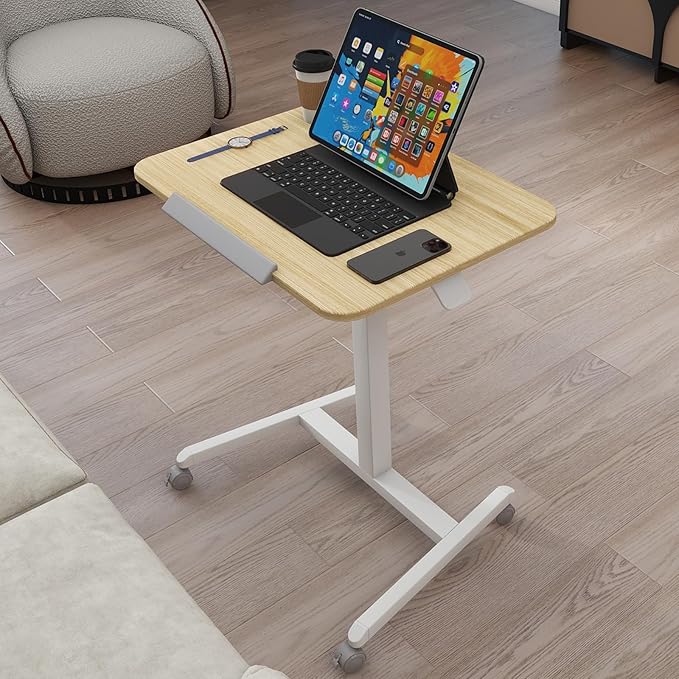 90°Tiltable Small Standing Desk with Stoppers Mobile Rolling Laptop Table on Wheels