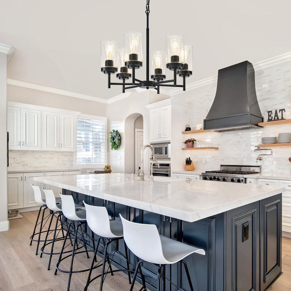 6-Light Farmhouse Modern Chandelier, Black Chandelier for Living Room Light Fixture