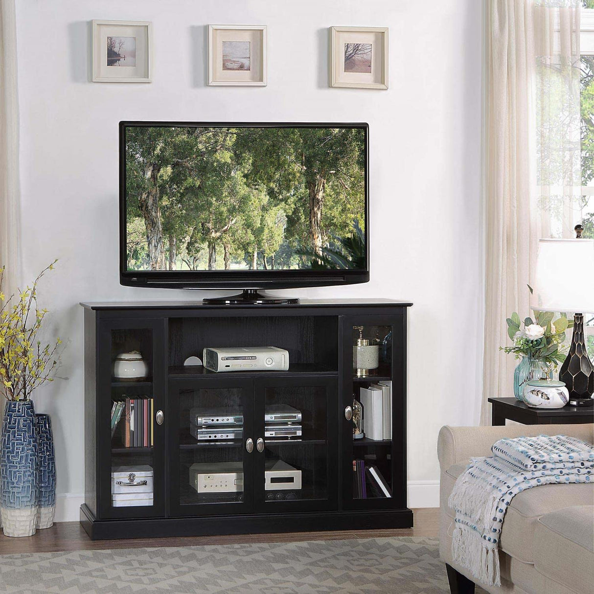 tV Stand with Storage Cabinets and Shelves , Black