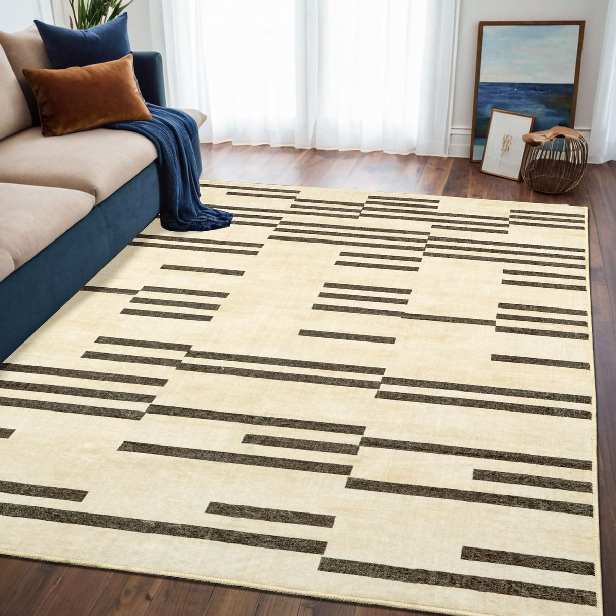 TTelephant Modern Machine Washable Area Rug 5x7, Spill-Proof Surface, Non-Slip Backing, Cozy Soft Faux Wool, Indoor Throw Rug, Living Room Rugs 5x7, Bedroom Rugs, Dining Room Rugs - Miro