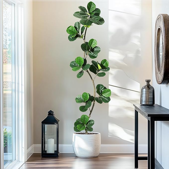 Artificial Fiddle Leaf Fig Tree - 6FT Fake Plant with Black Planter