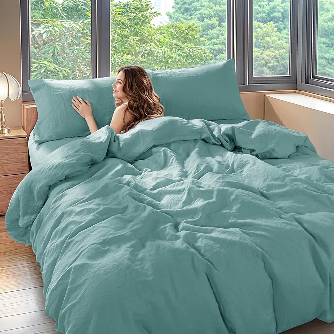 100% Linen Queen Duvet Cover Set, Luxury Pure Natural French Flax Linen Duvet Cover