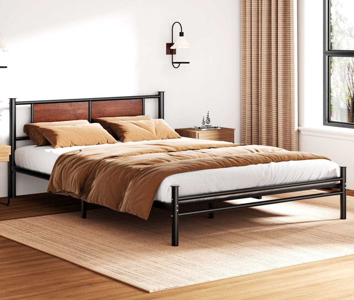 Queen Size Bed Frame with Wooden Headboard, Heavy Duty Platform Bed with 12 inches