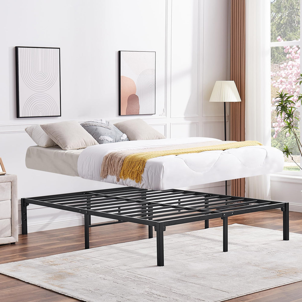 14" Queen Size Bed Frame Quick Lock No Screws Metal