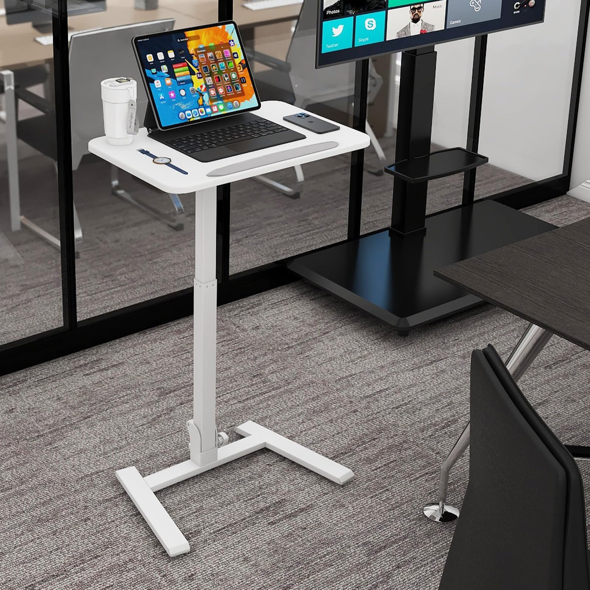 Small Standing Desk with Stoppers 90°Tiltable Mobile Rolling Laptop Table on Wheels
