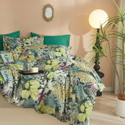 Green Leaves King Size Comforter Set, Soft Fluffy Botanical Floral Bedding Set for Women