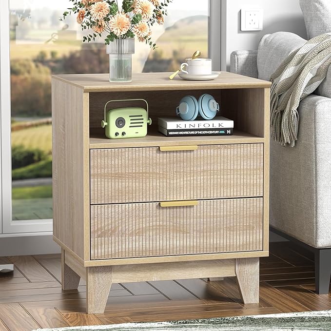 Fluted Nightstand with 2 Drawers