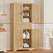 67" H Tall Rattan Storage Cabinet with 2 Adjustable Shelves & 1 Large Drawer, Pantry