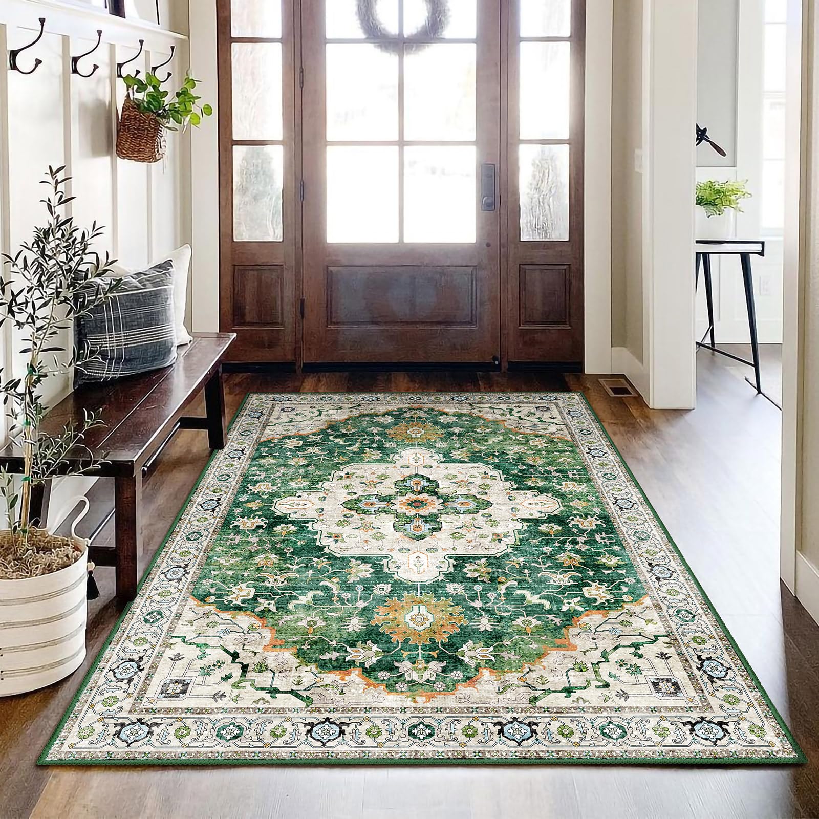 Green Rug 3x5,Washable Area Rugs for Bedroom Living Room Kitchen Entryway,Small