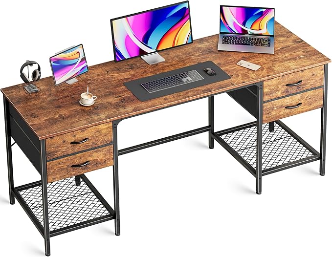 55 Inch Computer Desk with 4 Drawers, Office Desk with Mesh Shelf