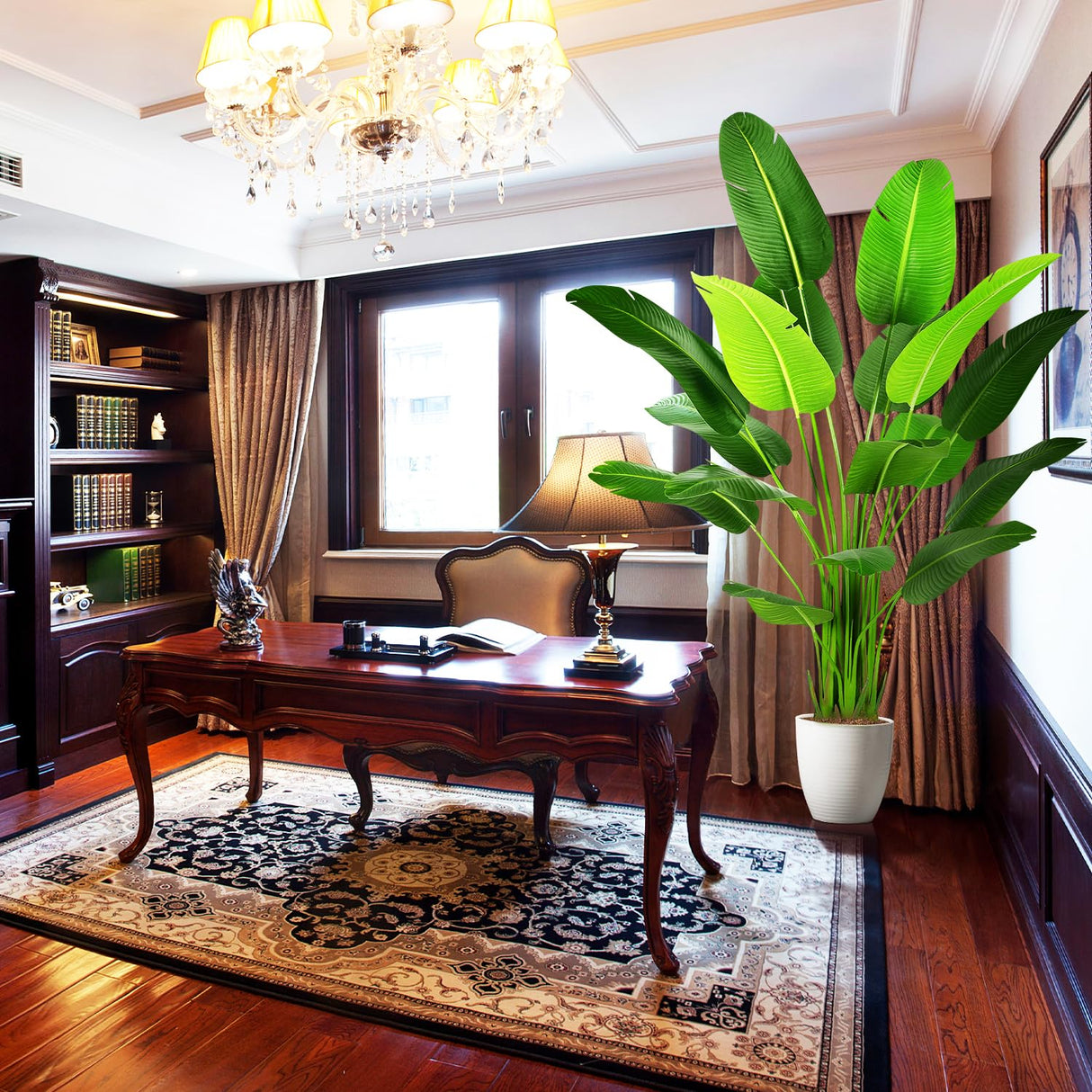 7.2ft Artificial Silk Bird of Paradise Palm Tree (85in) with 17 Trunks Faux Tree and Plastic Nursery Pot,