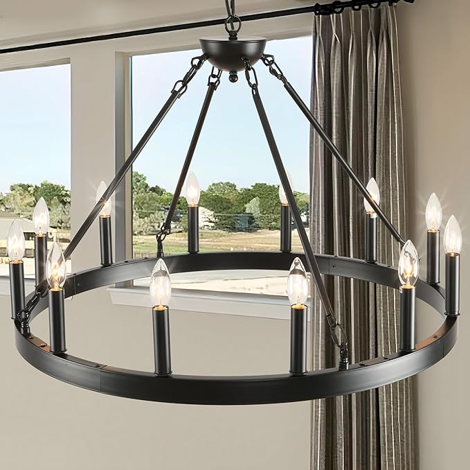 Black Wagon Wheel Chandelier 40 inch,20-Light Farmhouse Wagon Wheel Chandeliers