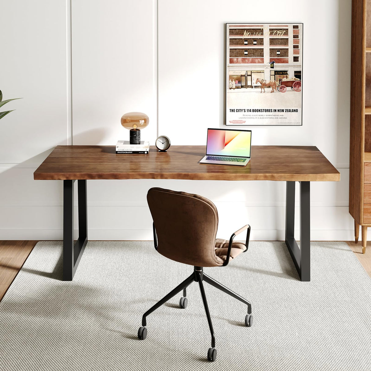 Solid Wood Computer Desk,Rustic Style 55-inch Large Office Desk- Modern Gaming