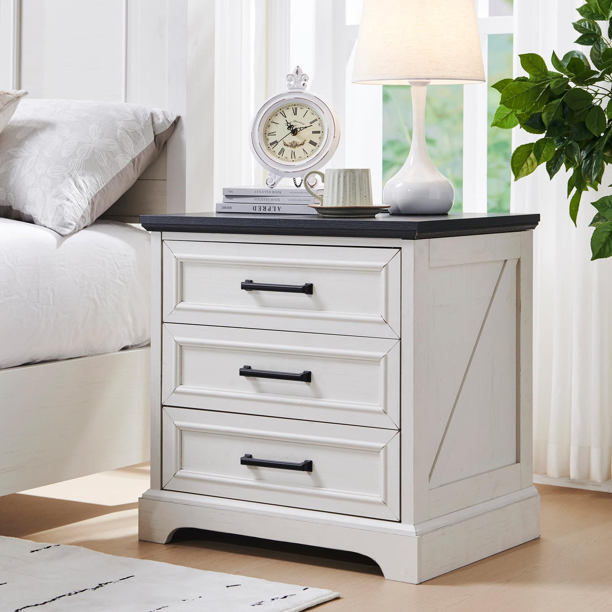 Farmhouse Nightstand with Charging Station