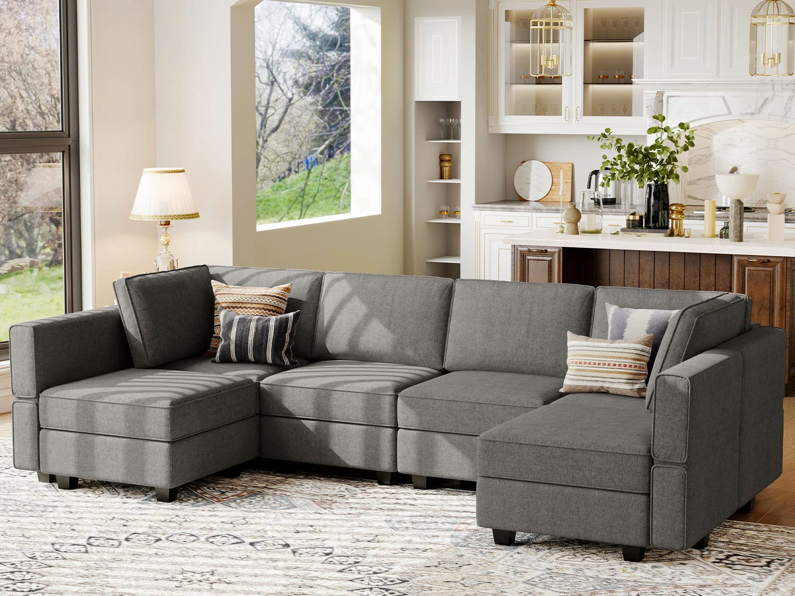 Shaped Couch Modular Sofa Reversible Storage Ottoman Sofa