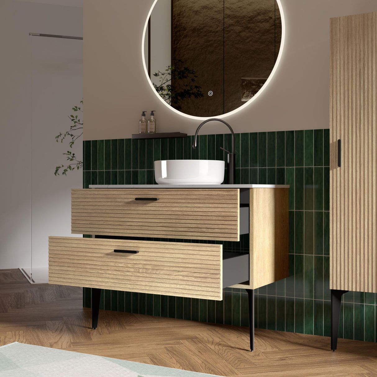36 Inch Bathroom Vanity with Sink, Modern Striped Bathroom Cabinet