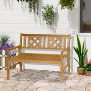 4FT Folding Outdoor Bench, 2-Seater Wooden Garden Bench with Slatted eat and Back
