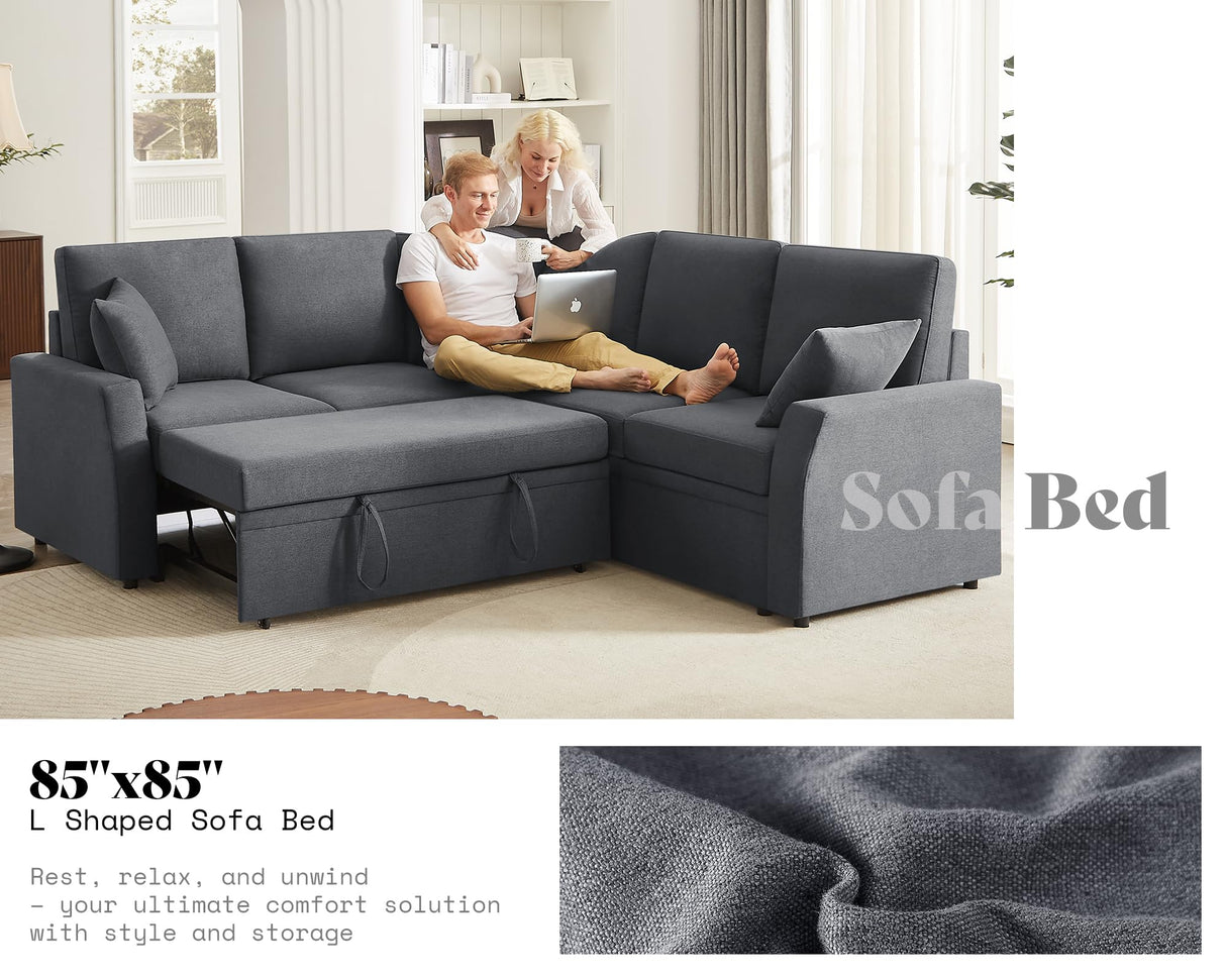 Sleeper Sofa, 85 Inch Reversible L Shape Sectional Couch