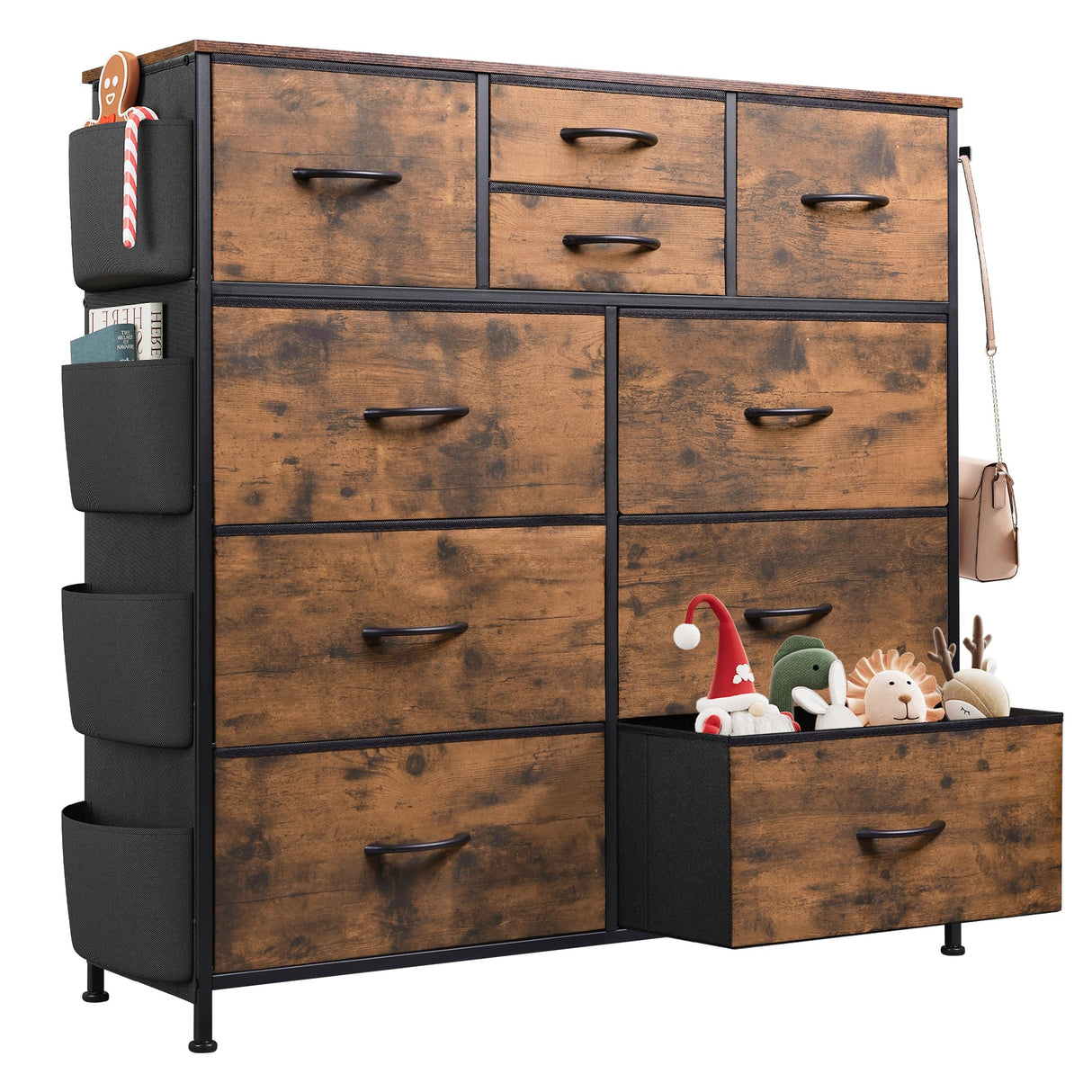 Dresser for Bedroom with 10 Drawers, Fabric Dresser Chest of Drawers with Side Pockets