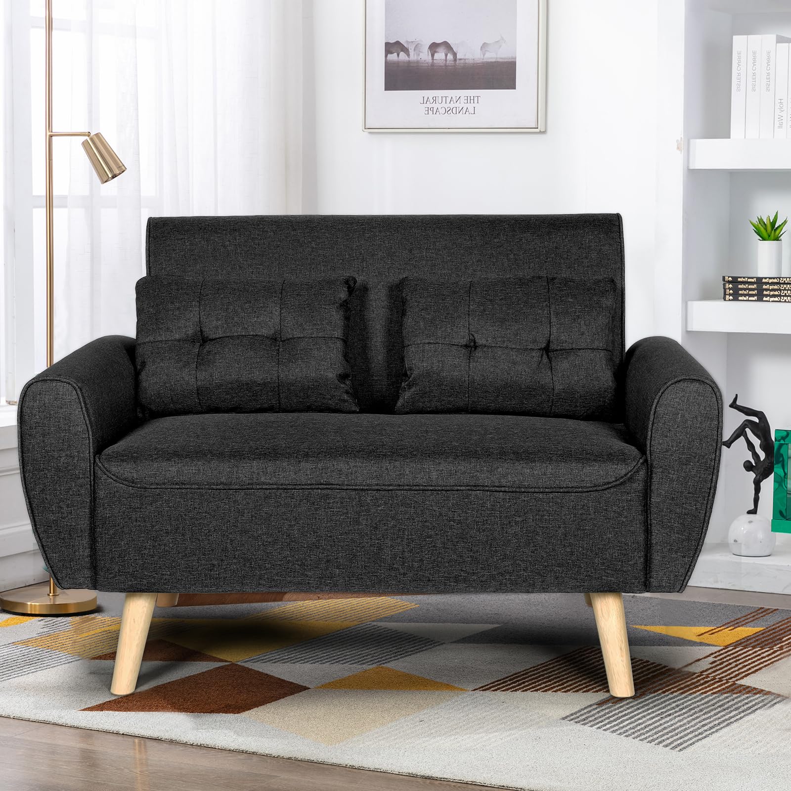 44" Small Modern Linen Fabric Loveseat Sofa, Comfortable