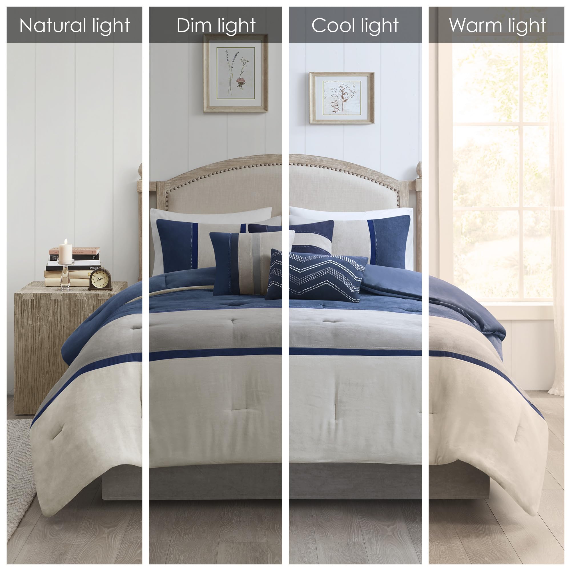 Palisades Comforter Set Modern Faux Suede Pieced Stripe Design