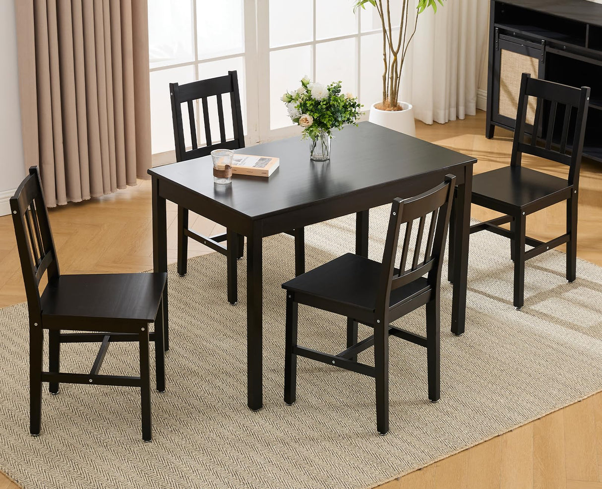 Set for 4 Farmhouse Dining Table and Chairs Set Wooden Rectangle Dinette Set of 5 for Small Space