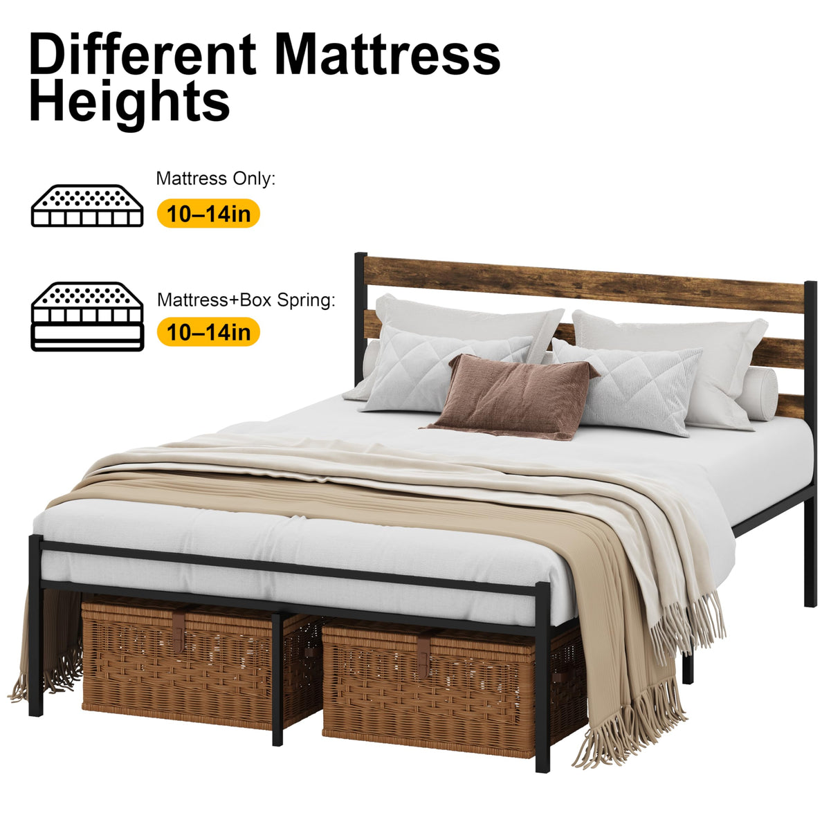 Full Size Metal Platform Bed Frame with LED Headboard