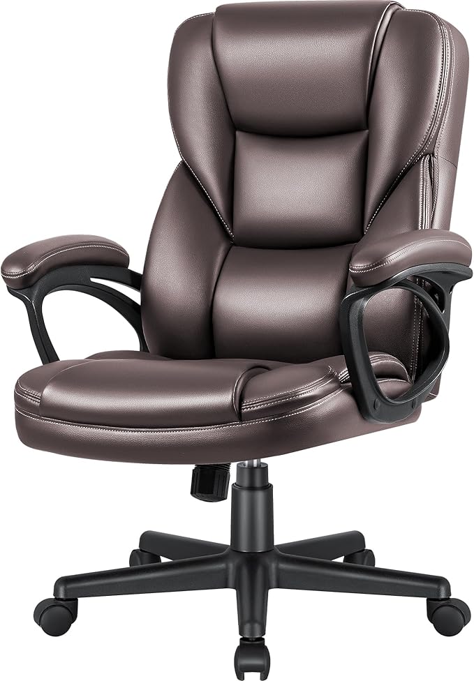 Office Chair High Back Managerial Home Desk Chair, Adjustable Swivel Computer PU Leather Chair with Lumbar Support (Black)