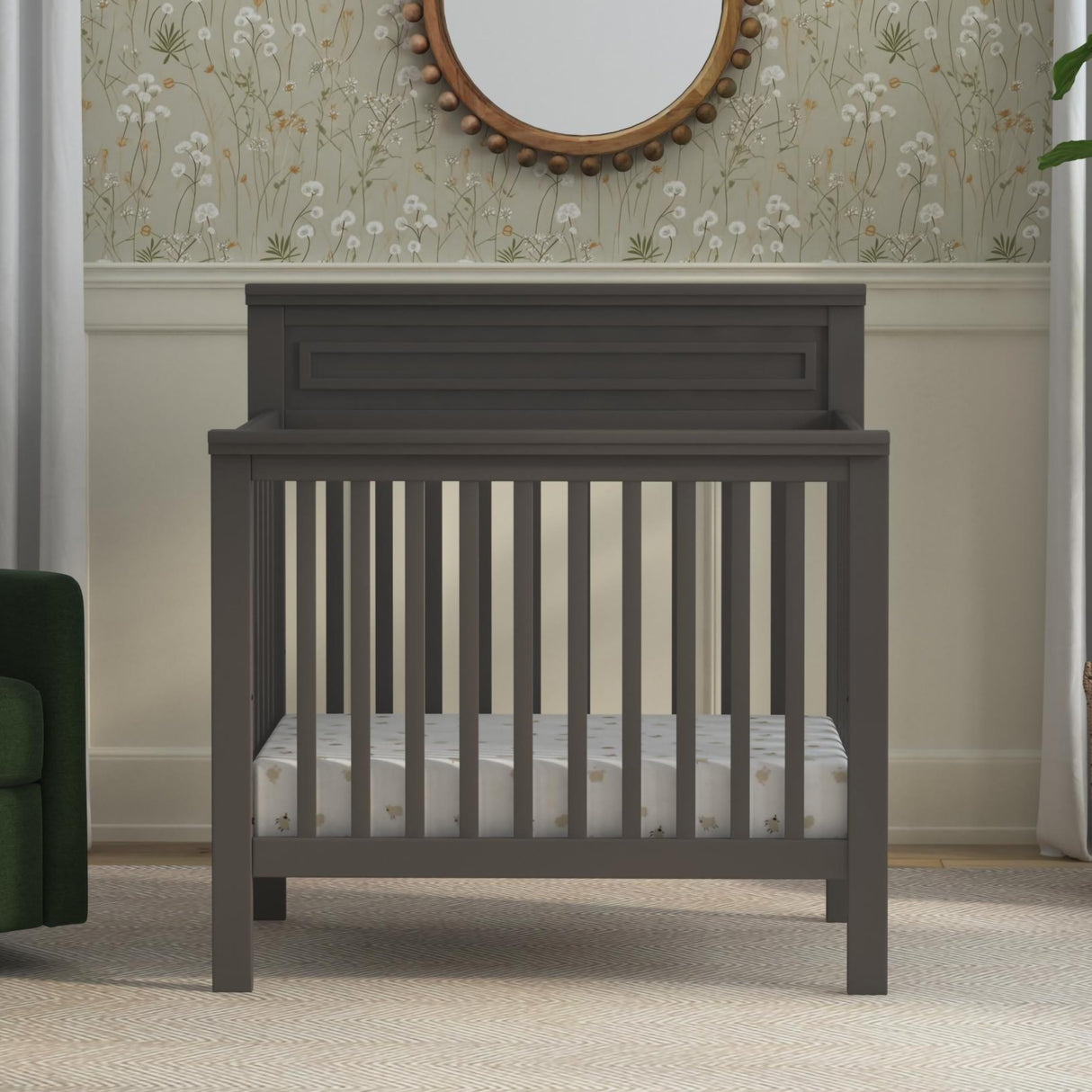 Autumn 4-in-1 Convertible Mini Crib in Slate, Greenguard Gold Certified