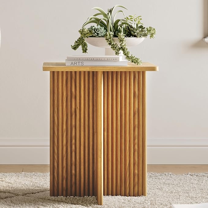 Fluted Accent Side Table - Pedestal Drink Desk - Modern Home, Bedroom