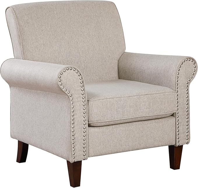 Upholstered Living Room Chair - Large Comfy Fabric Accent Chair Single Sofa