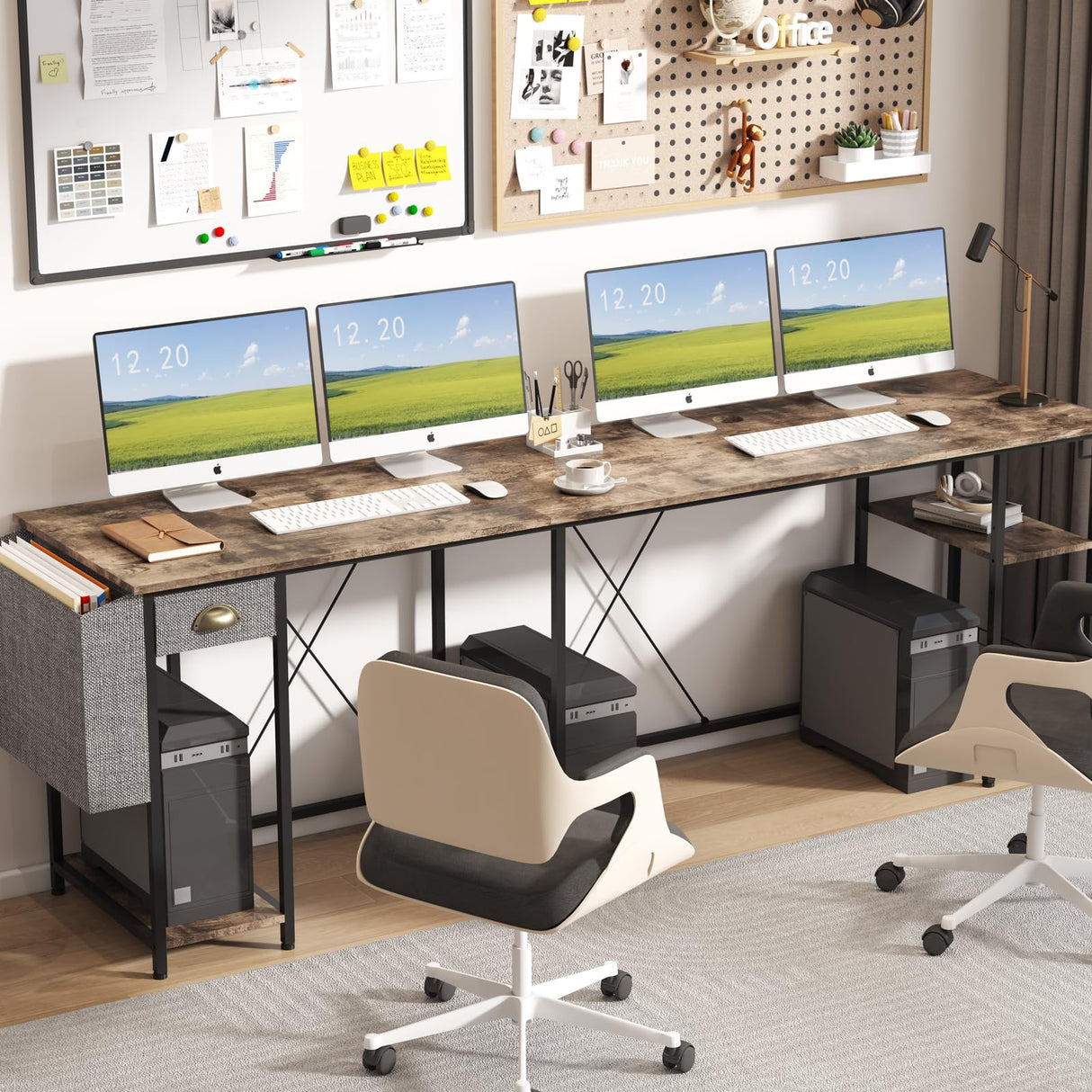 2 Person Desk Large L-Shaped Computer Desk with Storage Shelves Drawer