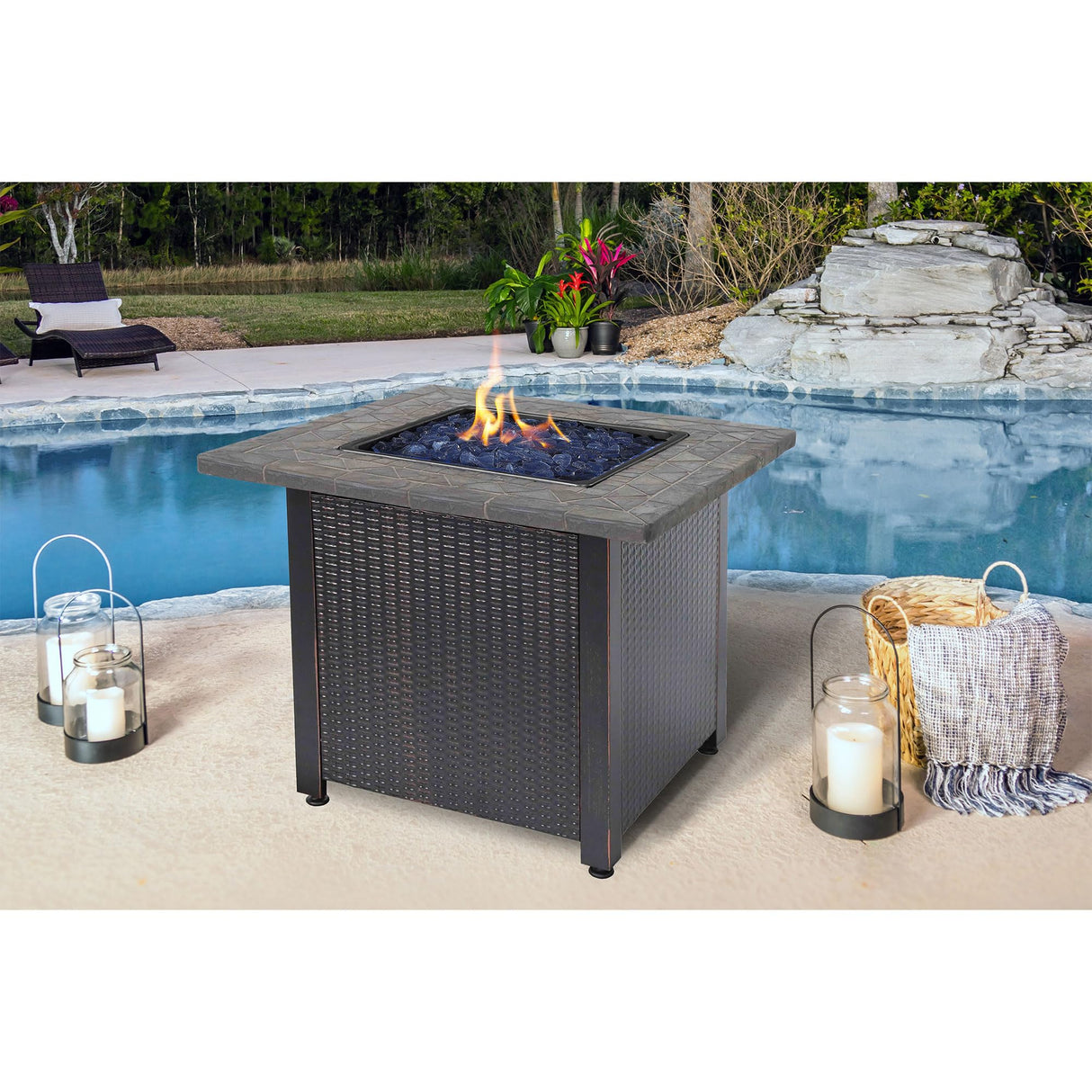 GAD1401GB LP Gas Outdoor Fire Pit, Blue Glass