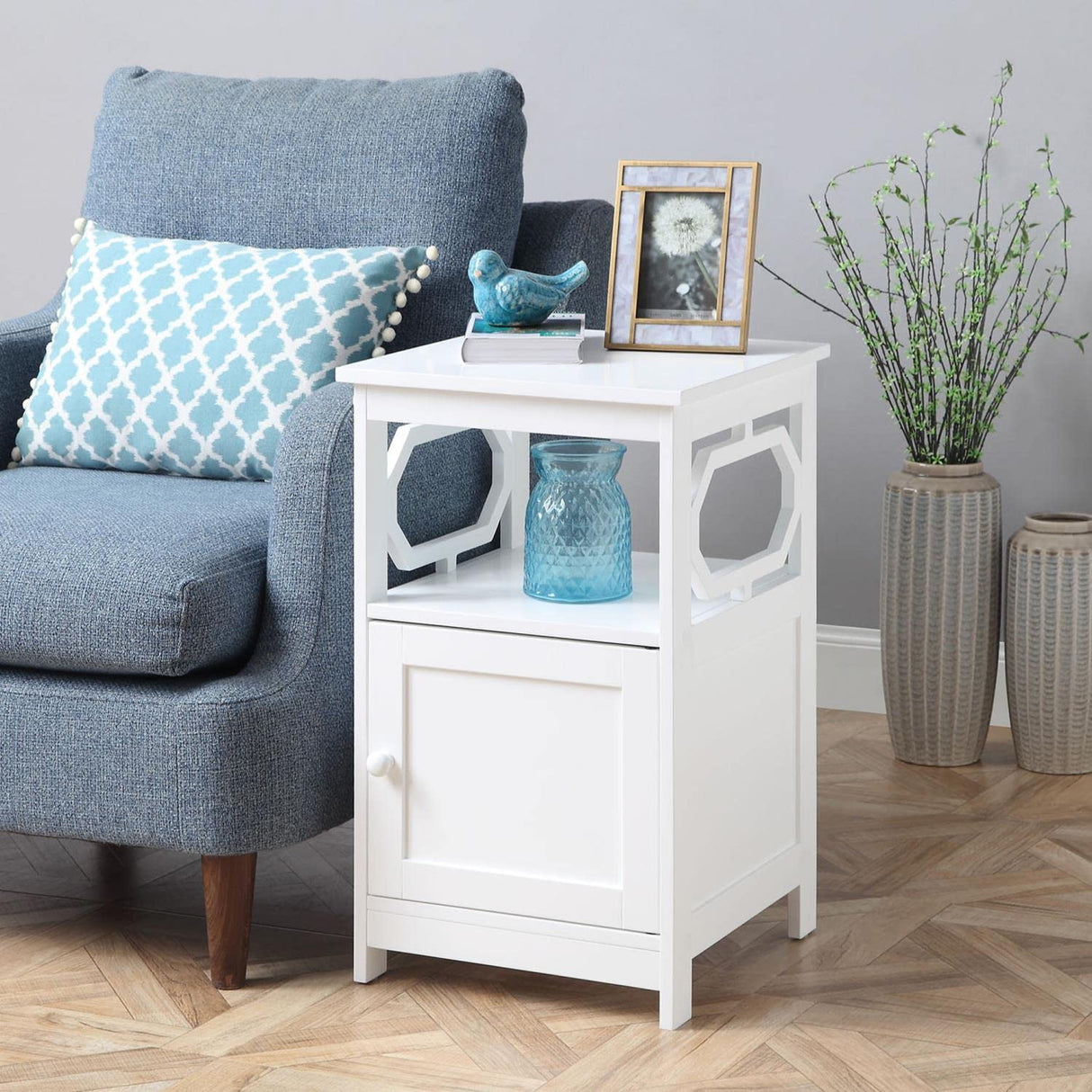 Omega End Table with Cabinet, White