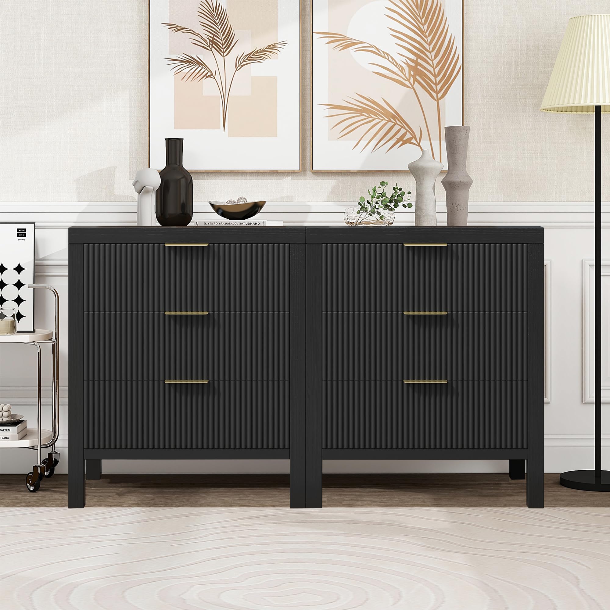 End Table with Storage, Wooden Farmhouse Nightstands with 3 Drawers