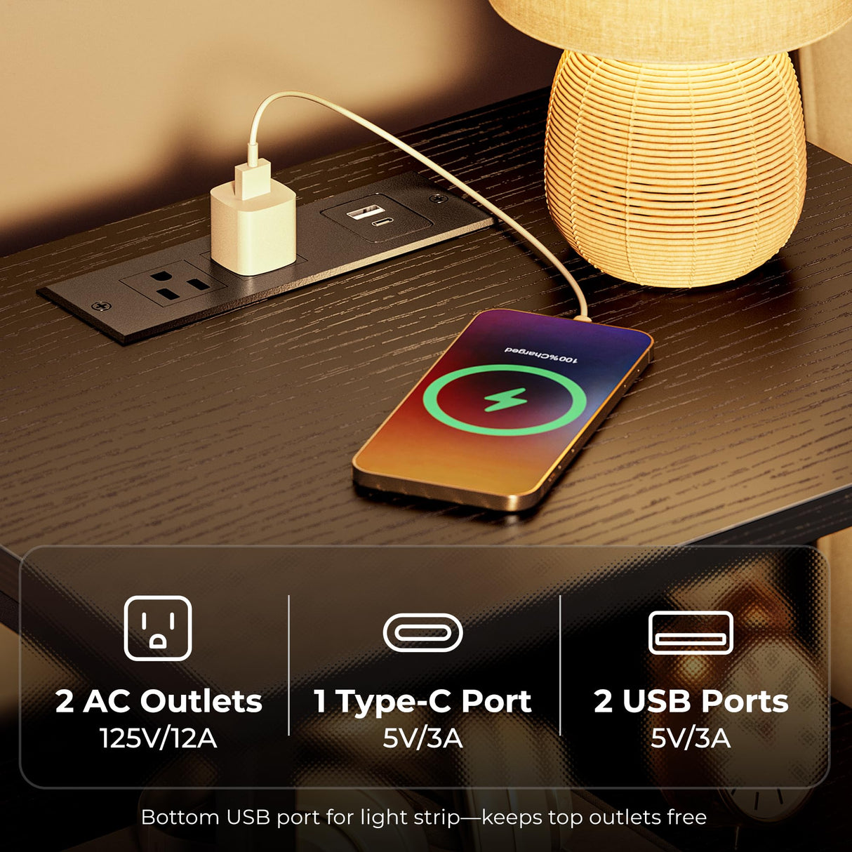 LED Nightstand with Motion Sensor Light and Charging Station, Night Stand with Nightlight