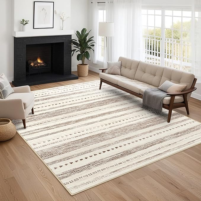 10x14 Large Area Rug: Soft Ultra Thin Machine Washable Farmhouse Area Rugs for